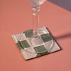 Green & White Checkerboard Tile Coaster – Pack of 2